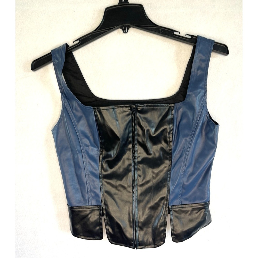 Color Block Faux Leather Corset Top Large Baddie Hippie‎ Biker Rocker Edgy Goth